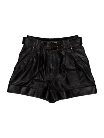 Pre-owned Balmain Leather Mini Shorts In Black