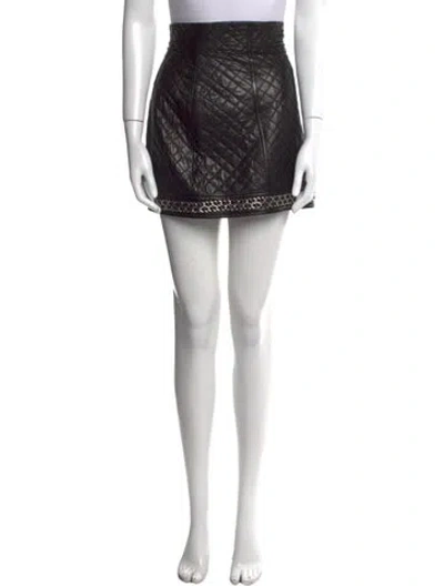 Pre-owned Balmain Leather Mini Skirt In Black