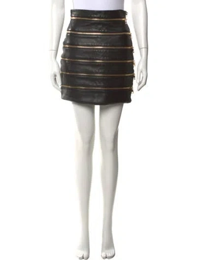 Pre-owned Balmain Leather Mini Skirt In Black