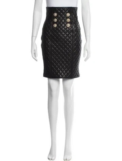 Pre-owned Balmain Leather Mini Skirt In Black