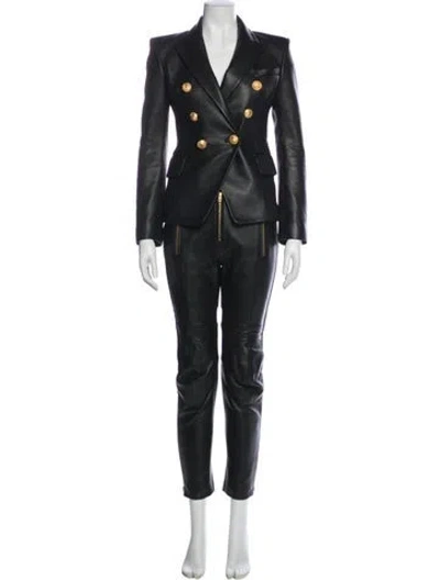 Pre-owned Balmain Leather Pant Set In Black