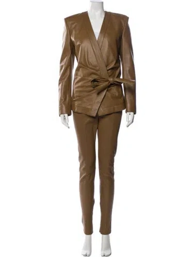 Pre-owned Balmain Leather Pant Set In Brown