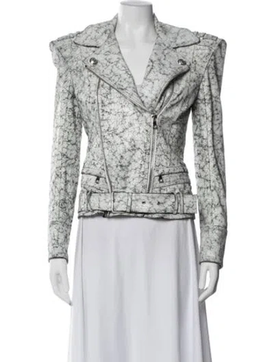 Pre-owned Balmain Leather Patterned Coat In White