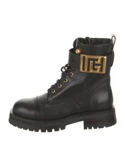 Pre-owned Balmain Leather Patterned Combat Boots In Black