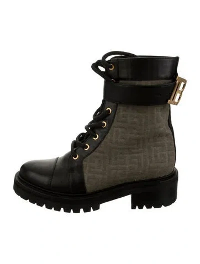 Pre-owned Balmain Leather Patterned Lace-up Boots In Green