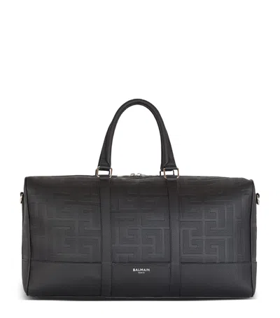 Balmain Leather Pb Monogram Holdall In Black