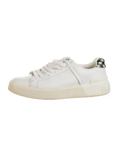 Pre-owned Balmain Leather Plaid Print Sneakers In White