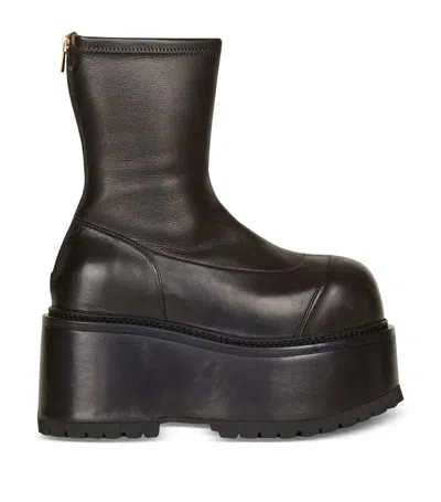 Balmain Platform Leather Boots In Noir