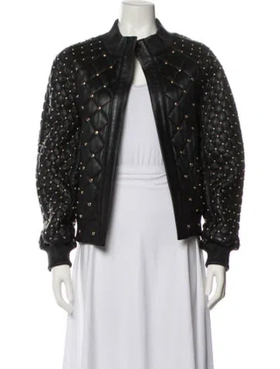 Pre-owned Balmain Leather Polka Dot Print Fur Jacket In Black