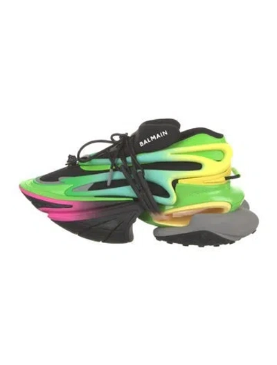 Pre-owned Balmain Leather Printed Athletic Sneakers In Green