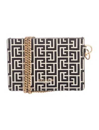 Pre-owned Balmain Leather Printed Compact Wallet In Black/white