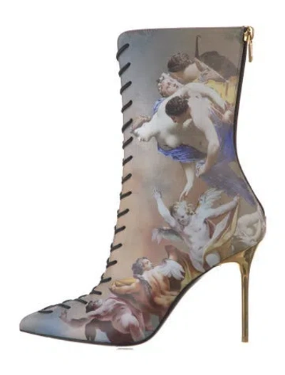 Pre-owned Balmain Leather Printed Lace-up Boots In Neutral