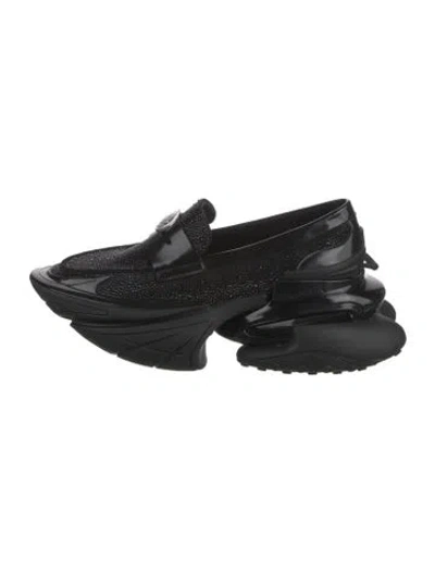 Pre-owned Balmain Leather Printed Loafer Sneakers In Black