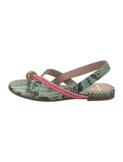 Pre-owned Balmain Leather Printed Slingback Sandals In Green