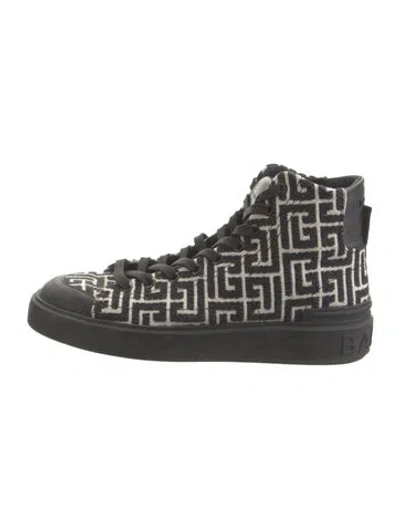 Pre-owned Balmain Leather Printed Sneakers In Black