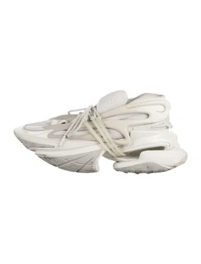 Pre-owned Balmain Leather Printed Sneakers In White