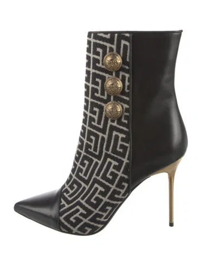 Pre-owned Balmain Leather Printed Sock Boots In Black