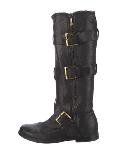 Pre-owned Balmain Leather Riding Boots In Black