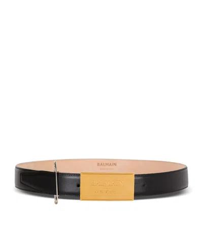 Balmain Leather Safety Pin Belt In Black