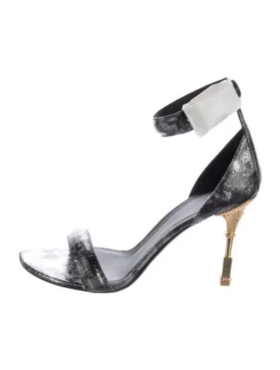Pre-owned Balmain Leather Sandals In Silver