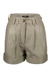 Balmain Leather Shorts In Khaki