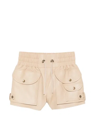 Balmain Leather Shorts In Neutral