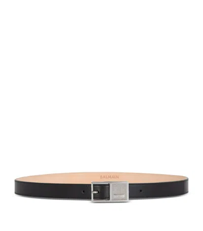 Balmain Thin Signature Leather Belt In Black