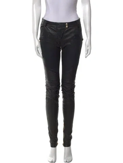 Pre-owned Balmain Leather Skinny Leg Pants In Black