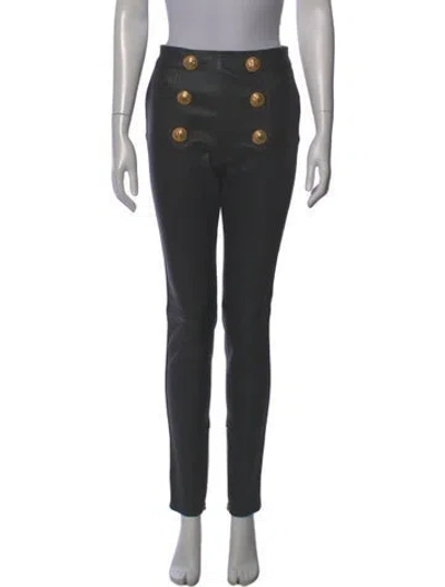 Pre-owned Balmain Leather Skinny Leg Pants In Black