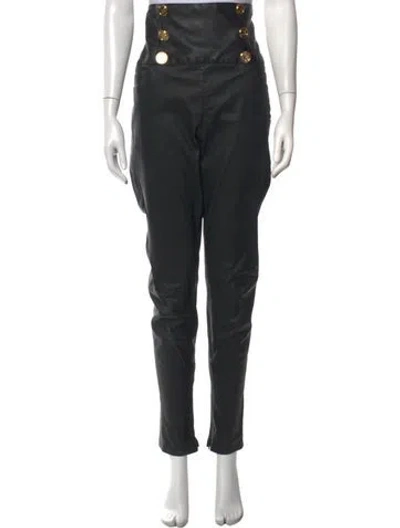 Pre-owned Balmain Leather Skinny Leg Pants In Black