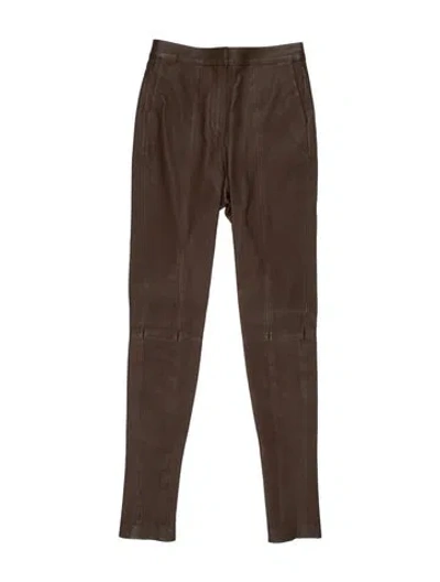 Pre-owned Balmain Leather Skinny Leg Pants In Brown