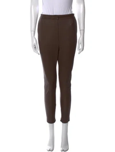 Pre-owned Balmain Leather Skinny Leg Pants In Brown