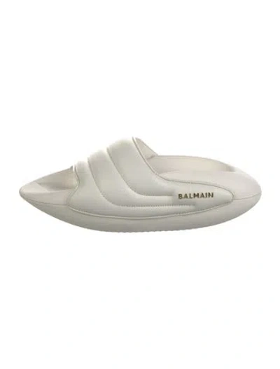 Pre-owned Balmain Leather Slides In White