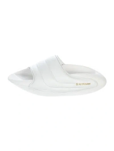 Pre-owned Balmain Leather Slides In White