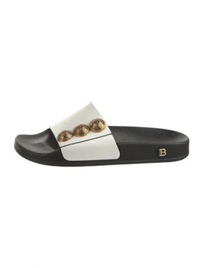 Pre-owned Balmain Leather Slides In White