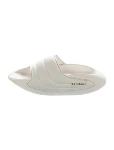 Pre-owned Balmain Leather Slides In White