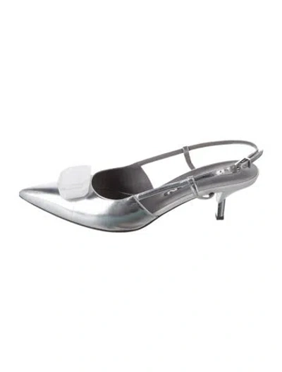 Pre-owned Balmain Leather Slingback Pumps In Silver