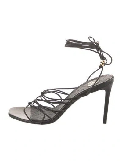 Pre-owned Balmain Leather Slingback Sandals In Black
