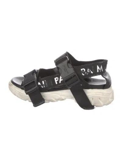 Pre-owned Balmain Leather Slingback Sandals In Black