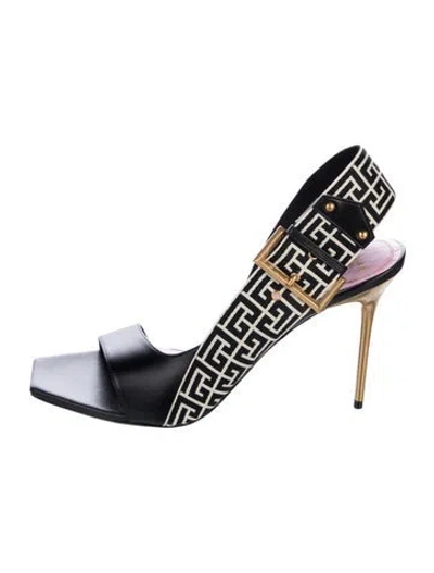 Pre-owned Balmain Leather Slingback Sandals In Black