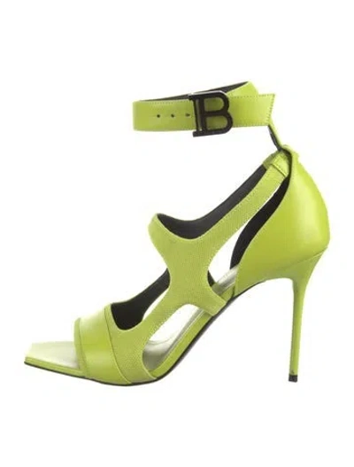 Pre-owned Balmain Leather Slingback Sandals In Green