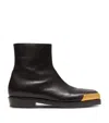 Balmain Square-toe Boots In Textured Leather In Black