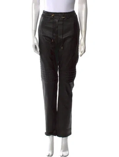 Pre-owned Balmain Leather Straight Leg Pants In Black