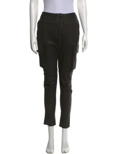 Pre-owned Balmain Leather Straight Leg Pants In Green