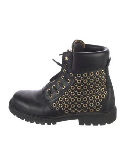Pre-owned Balmain Leather Studded Accents Combat Boots In Black