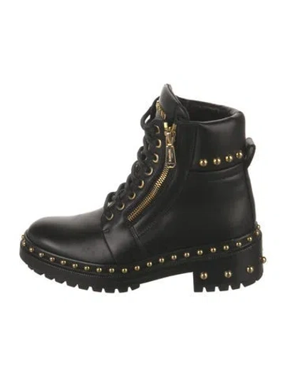 Pre-owned Balmain Leather Studded Accents Combat Boots In Black