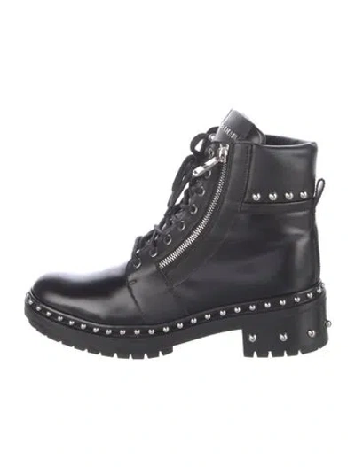 Pre-owned Balmain Leather Studded Accents Combat Boots In Blue