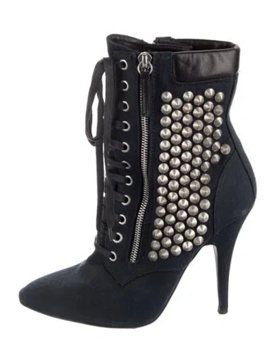 Pre-owned Balmain Leather Studded Accents Lace-up Boots In Blue