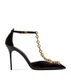 Balmain Sync Patent Leather Chain T-strap Pumps In Black
