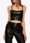 Balmain Leather Top With Thin Shoulder Straps In Black